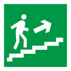 Знак "Направление к эвакуационному выходу по лестнице вверх" (E 15)