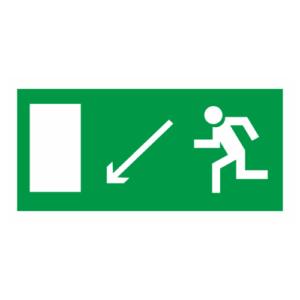 Знак "Направление к эвакуационному выходу налево вниз" (E 08)