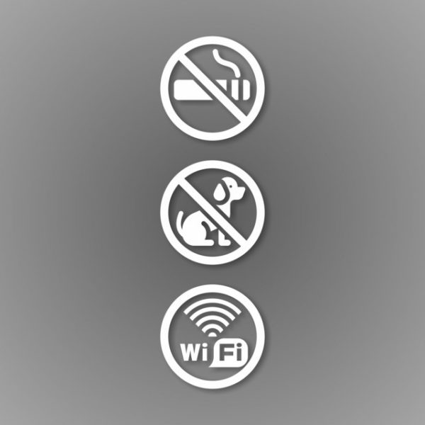 Наклейка «Запрещен вход с животными. Курение запрещено. Wi-Fi