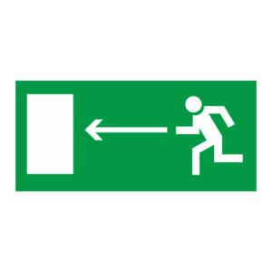 Знак "Направление к эвакуационному выходу налево" (E 04)