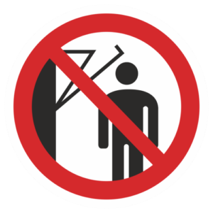 Знак "Запрещается подходить к элементам оборудования с маховыми движениями большой амплитуды" (P 32)