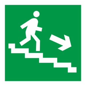 Знак "Направление к эвакуационному выходу по лестнице вниз" (E 13)